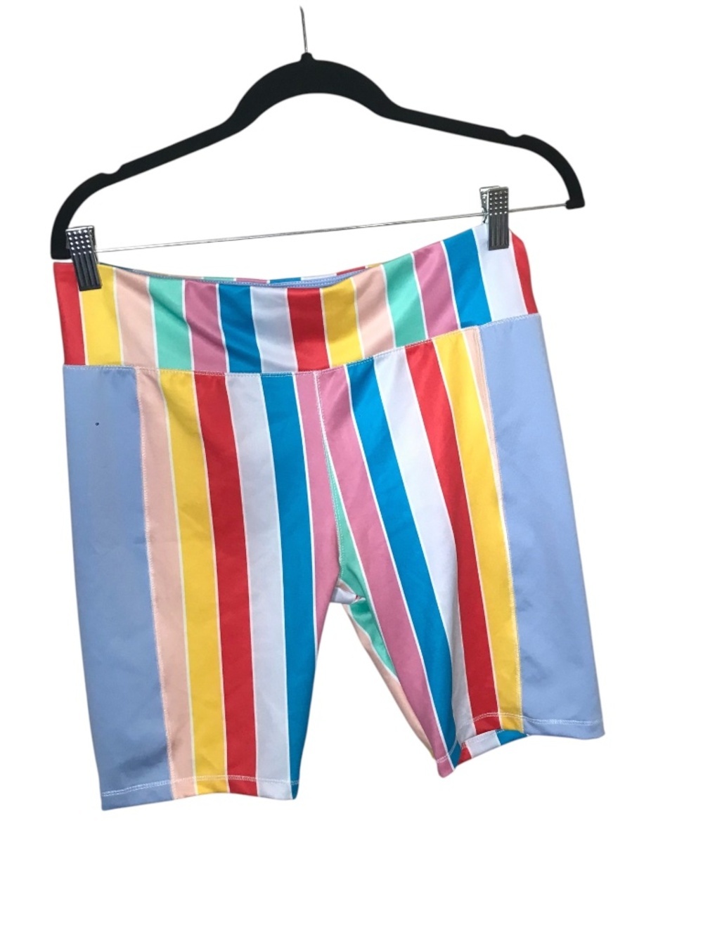 AVIA Rainbow Stripe Athletic Biker Shorts Women's Large High Rise Activewear